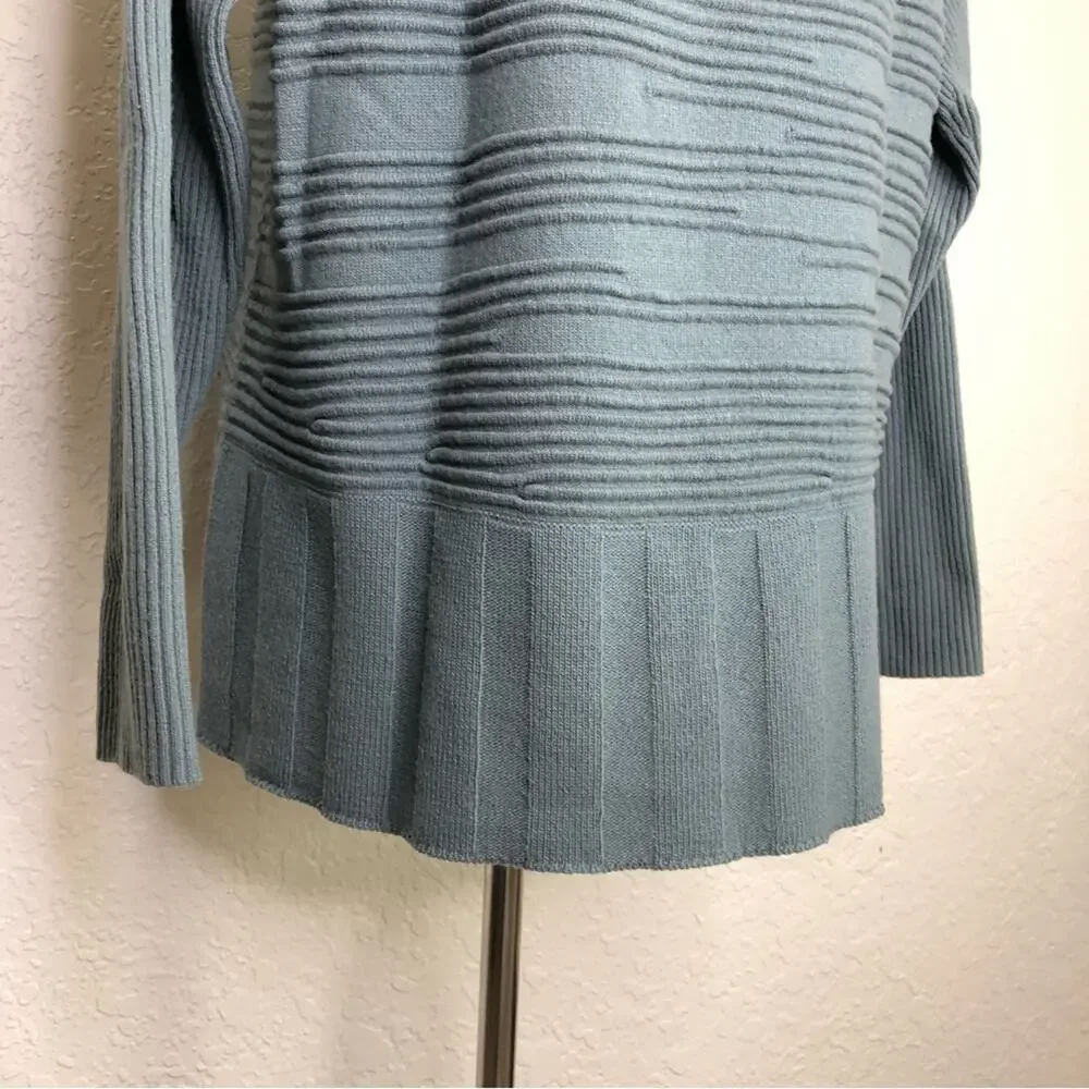 Lafayette 148 New York blue green ribbed wool cashmere blend sweater size Medium